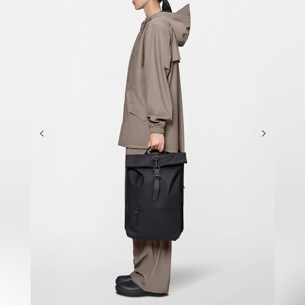 Rains Black Roll-Top Backpack Tote